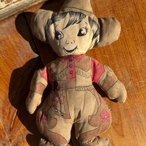 Vintage antique cloth plush cowboy doll